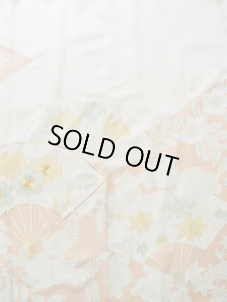 Photo6: J1225G Used Japanese Pale Light Pink FURISODE long-sleeved / Silk. Chrysanthemum,   (Grade A) (6)