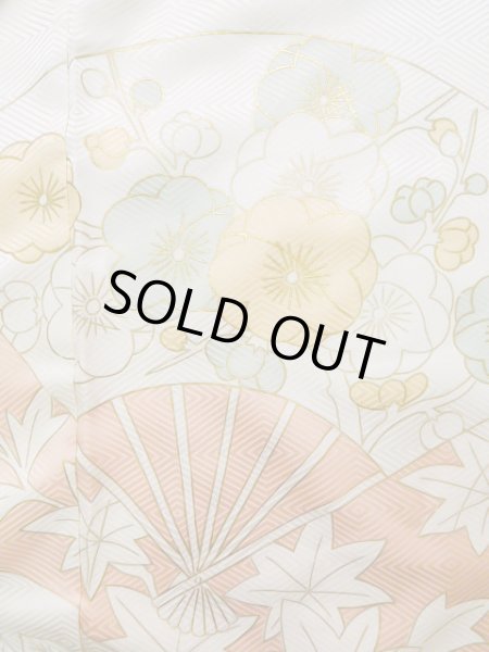 Photo7: J1225G Used Japanese Pale Light Pink FURISODE long-sleeved / Silk. Chrysanthemum,   (Grade A) (7)