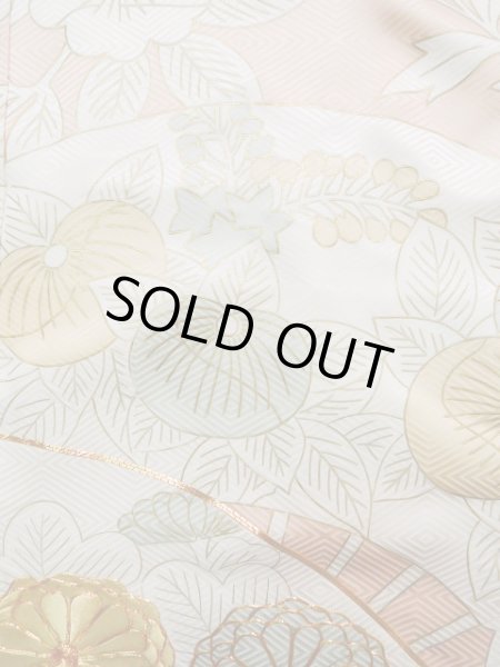 Photo8: J1225G Used Japanese Pale Light Pink FURISODE long-sleeved / Silk. Chrysanthemum,   (Grade A) (8)