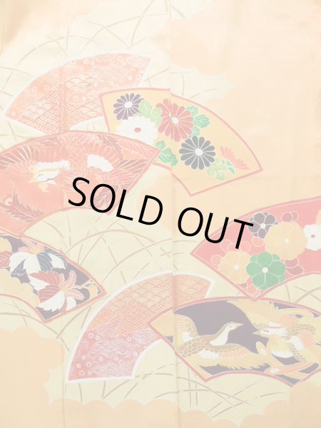 Photo5: J1225H Used Japanese Pale  Yellow FURISODE long-sleeved / Silk. Chrysanthemum,   (Grade B) (5)