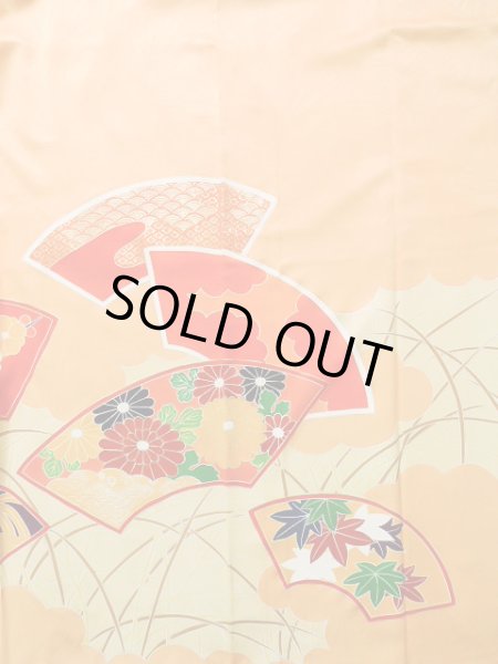 Photo6: J1225H Used Japanese Pale  Yellow FURISODE long-sleeved / Silk. Chrysanthemum,   (Grade B) (6)