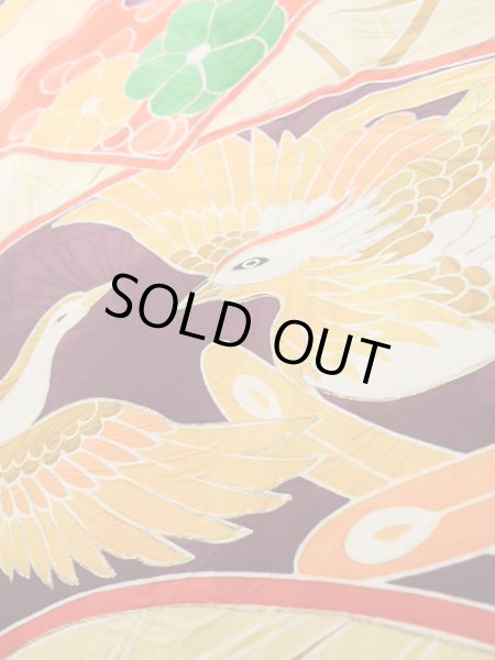 Photo12: J1225H Used Japanese Pale  Yellow FURISODE long-sleeved / Silk. Chrysanthemum,   (Grade B) (12)