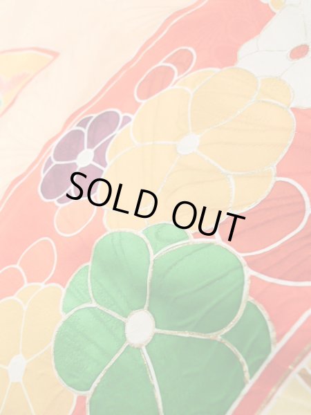 Photo13: J1225H Used Japanese Pale  Yellow FURISODE long-sleeved / Silk. Chrysanthemum,   (Grade B) (13)