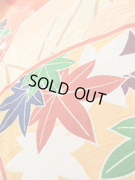 Photo14: J1225H Used Japanese Pale  Yellow FURISODE long-sleeved / Silk. Chrysanthemum,   (Grade B) (14)