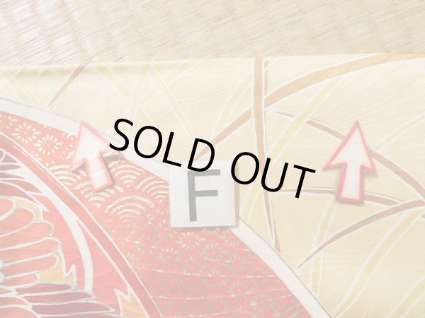 Photo23: J1225H Used Japanese Pale  Yellow FURISODE long-sleeved / Silk. Chrysanthemum,   (Grade B) (23)