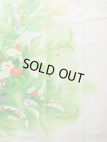 Photo6: J1225I Used Japanese   White FURISODE long-sleeved / Silk. Flower,   (Grade B) (6)