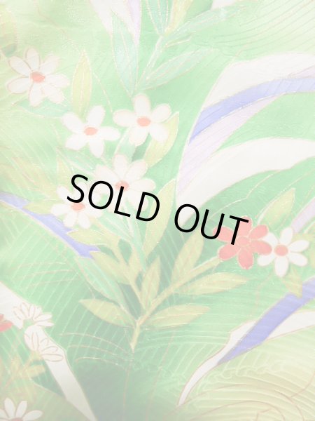 Photo7: J1225I Used Japanese   White FURISODE long-sleeved / Silk. Flower,   (Grade B) (7)
