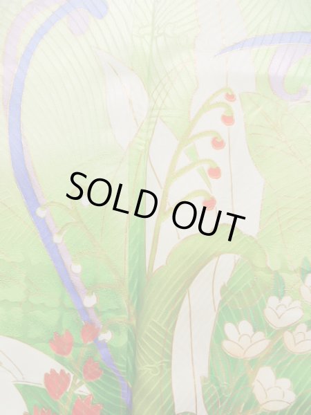Photo9: J1225I Used Japanese   White FURISODE long-sleeved / Silk. Flower,   (Grade B) (9)