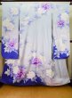 Photo2: J1225J Used Japanese Pale Light Pale Blue FURISODE long-sleeved / Silk. Peony,   (Grade B) (2)