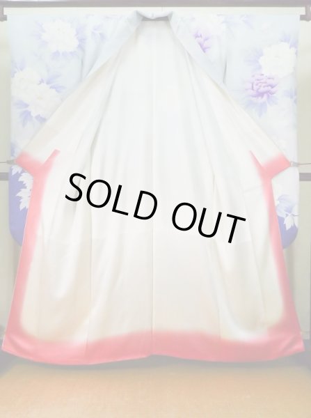 Photo4: J1225J Used Japanese Pale Light Pale Blue FURISODE long-sleeved / Silk. Peony,   (Grade B) (4)