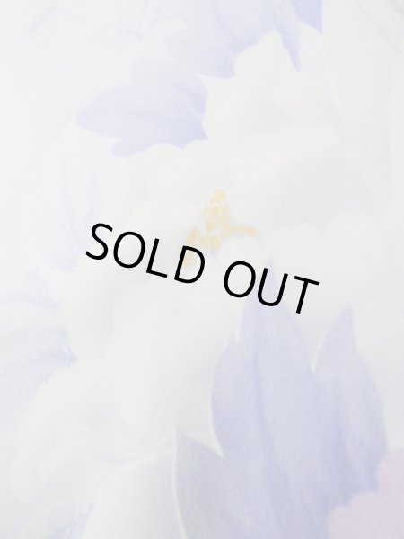 Photo11: J1225J Used Japanese Pale Light Pale Blue FURISODE long-sleeved / Silk. Peony,   (Grade B) (11)