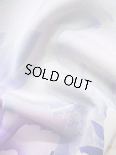 Photo13: J1225J Used Japanese Pale Light Pale Blue FURISODE long-sleeved / Silk. Peony,   (Grade B) (13)