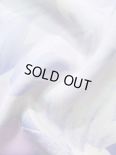 Photo14: J1225J Used Japanese Pale Light Pale Blue FURISODE long-sleeved / Silk. Peony,   (Grade B) (14)