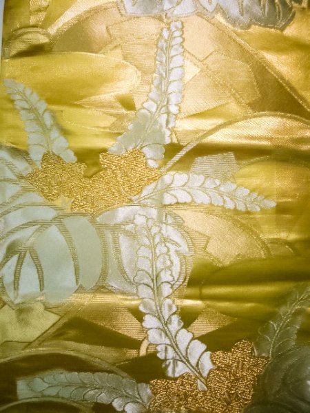 Photo2: JET0417Z Vintage Japanese Kimono Shiny  Kahki Cutting cloth KIRI paulownia Silk.  (Grade C) (2)