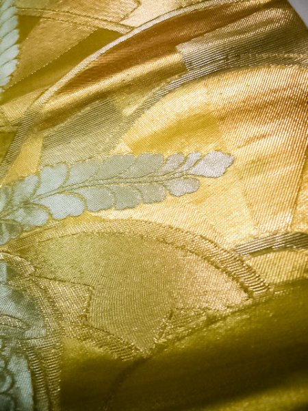 Photo7: JET0417Z Vintage Japanese Kimono Shiny  Kahki Cutting cloth KIRI paulownia Silk.  (Grade C) (7)