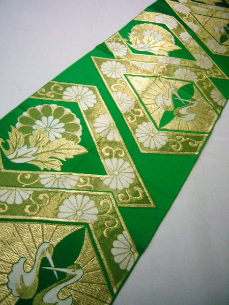 Photo1: JET0423B Used Japanese   Green Cutting cloth    (Grade B) (1)