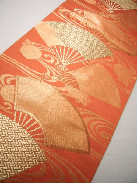 Photo1: JET0423O Used Japanese   Orange Cutting cloth    (Grade B) (1)