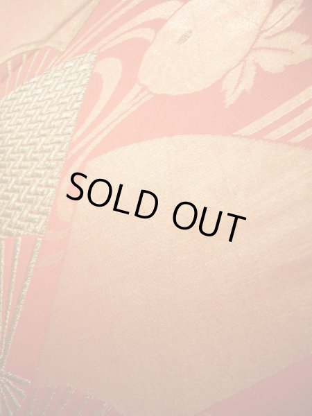 Photo7: JET0423O Used Japanese   Orange Cutting cloth    (Grade B) (7)