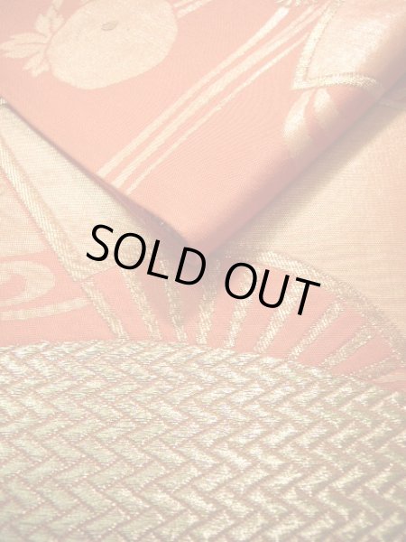 Photo8: JET0423O Used Japanese   Orange Cutting cloth    (Grade B) (8)