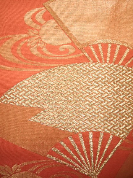 Photo3: JET0423R Used Japanese   Orange Cutting cloth    (Grade B) (3)
