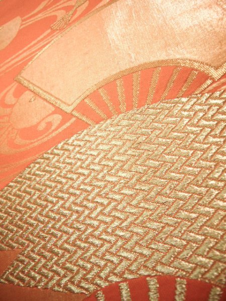 Photo5: JET0423R Used Japanese   Orange Cutting cloth    (Grade B) (5)