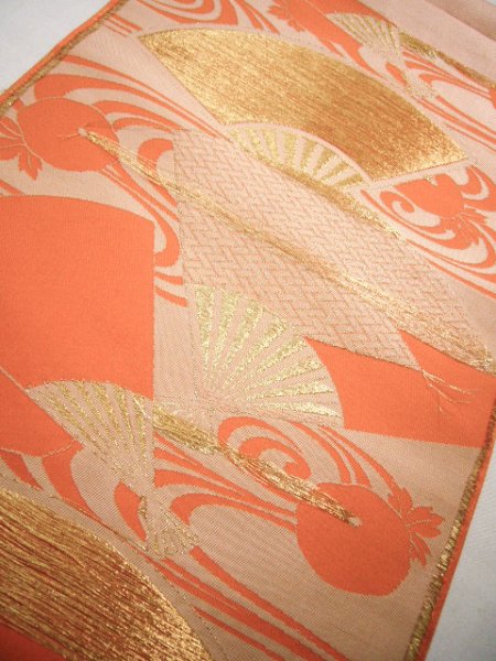 Photo8: JET0423R Used Japanese   Orange Cutting cloth    (Grade B) (8)
