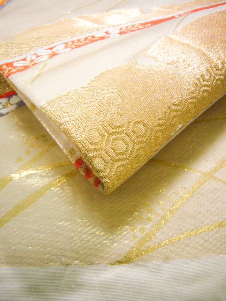 Photo7: JET0423V Used Japanese   Gold Cutting cloth    (Grade B) (7)