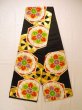 Photo1: Mint K0224D Vintage Japanese Kimono   Black FUKURO OBI sash Flower Silk.  (Grade A) (1)