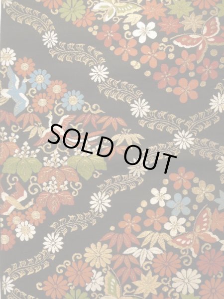 Photo3: K0224L Vintage Japanese Kimono   Black FUKURO OBI sash Flower Silk.  (Grade B) (3)