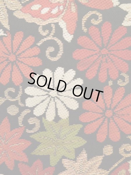 Photo4: K0224L Vintage Japanese Kimono   Black FUKURO OBI sash Flower Silk.  (Grade B) (4)