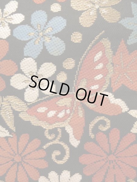 Photo5: K0224L Vintage Japanese Kimono   Black FUKURO OBI sash Flower Silk.  (Grade B) (5)