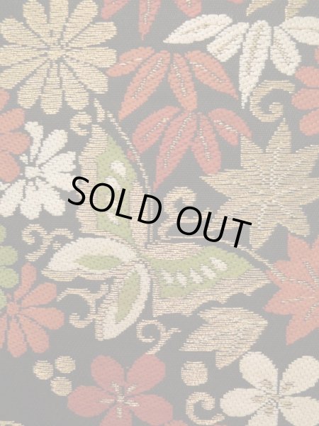 Photo6: K0224L Vintage Japanese Kimono   Black FUKURO OBI sash Flower Silk.  (Grade B) (6)