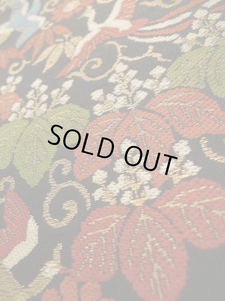 Photo8: K0224L Vintage Japanese Kimono   Black FUKURO OBI sash Flower Silk.  (Grade B) (8)