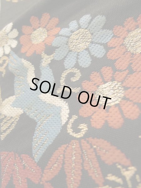 Photo9: K0224L Vintage Japanese Kimono   Black FUKURO OBI sash Flower Silk.  (Grade B) (9)