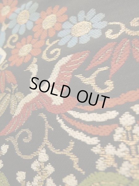 Photo10: K0224L Vintage Japanese Kimono   Black FUKURO OBI sash Flower Silk.  (Grade B) (10)