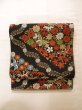 Photo12: K0224L Vintage Japanese Kimono   Black FUKURO OBI sash Flower Silk.  (Grade B) (12)
