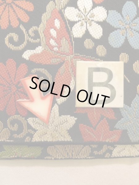 Photo14: K0224L Vintage Japanese Kimono   Black FUKURO OBI sash Flower Silk.  (Grade B) (14)