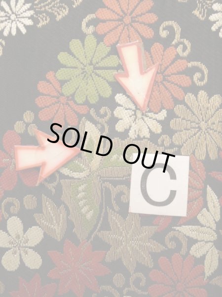 Photo15: K0224L Vintage Japanese Kimono   Black FUKURO OBI sash Flower Silk.  (Grade B) (15)