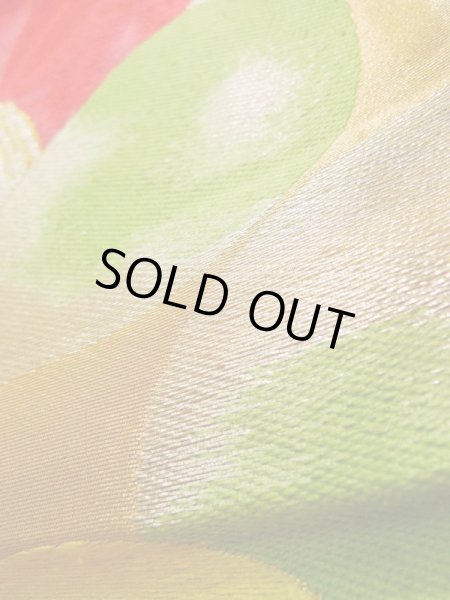 Photo7: K0224R Vintage Japanese Kimono   Gold FUKURO OBI sash Camellia Silk.  (Grade B) (7)