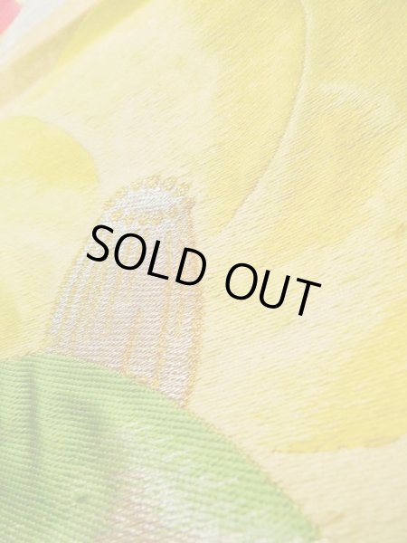 Photo8: K0224R Vintage Japanese Kimono   Gold FUKURO OBI sash Camellia Silk.  (Grade B) (8)