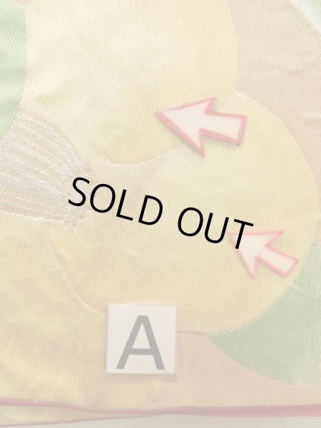 Photo12: K0224R Vintage Japanese Kimono   Gold FUKURO OBI sash Camellia Silk.  (Grade B) (12)