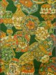 Photo4: K0317C Used Japanese   Green KOMON dyed / Silk. Pot dishes pattern  (Grade A) (4)