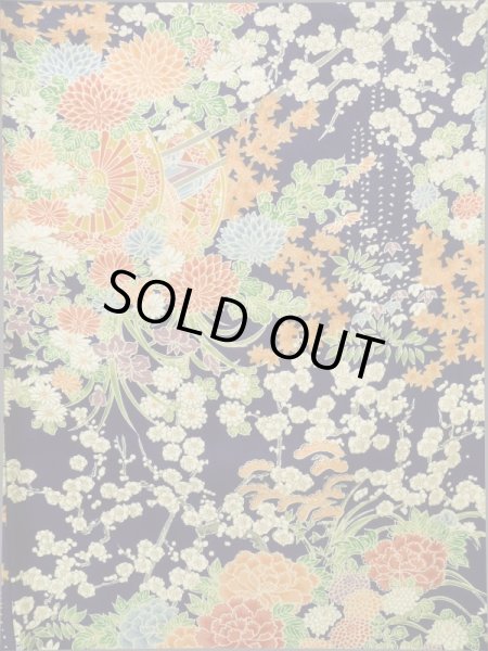 Photo3: K0317R Used Japanese   Indigo Blue KOMON dyed / Silk. Peony, flower cart pattern  (Grade A) (3)