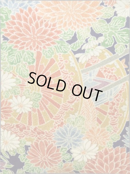 Photo5: K0317R Used Japanese   Indigo Blue KOMON dyed / Silk. Peony, flower cart pattern  (Grade A) (5)