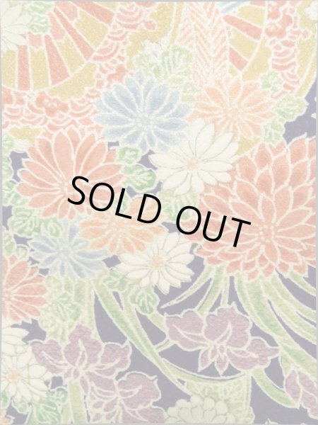 Photo6: K0317R Used Japanese   Indigo Blue KOMON dyed / Silk. Peony, flower cart pattern  (Grade A) (6)