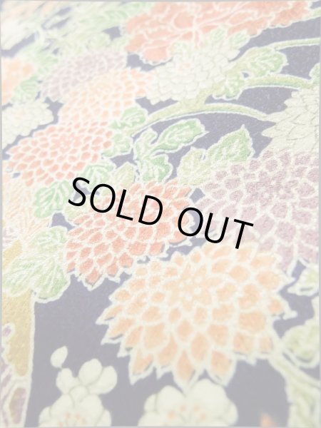 Photo9: K0317R Used Japanese   Indigo Blue KOMON dyed / Silk. Peony, flower cart pattern  (Grade A) (9)