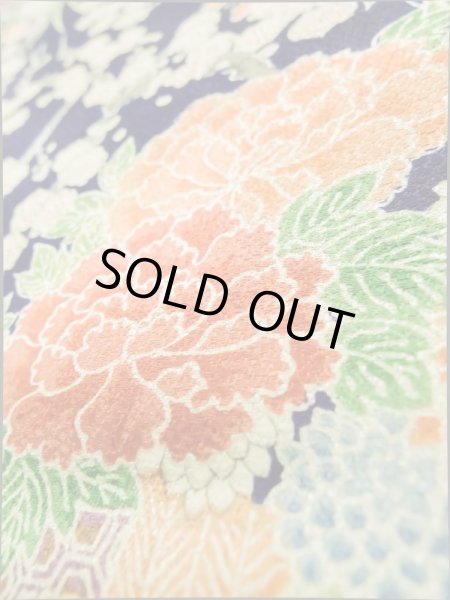 Photo10: K0317R Used Japanese   Indigo Blue KOMON dyed / Silk. Peony, flower cart pattern  (Grade A) (10)