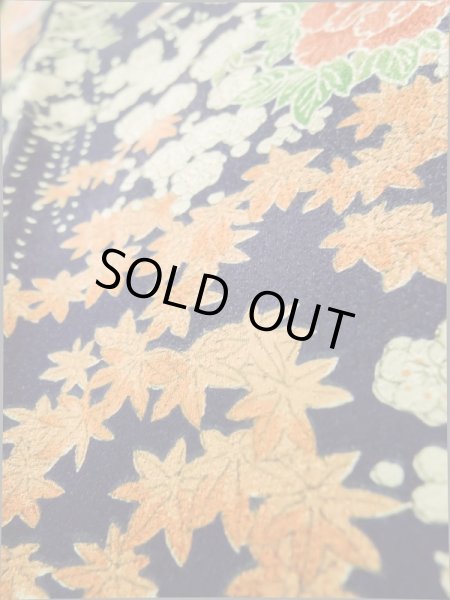 Photo12: K0317R Used Japanese   Indigo Blue KOMON dyed / Silk. Peony, flower cart pattern  (Grade A) (12)