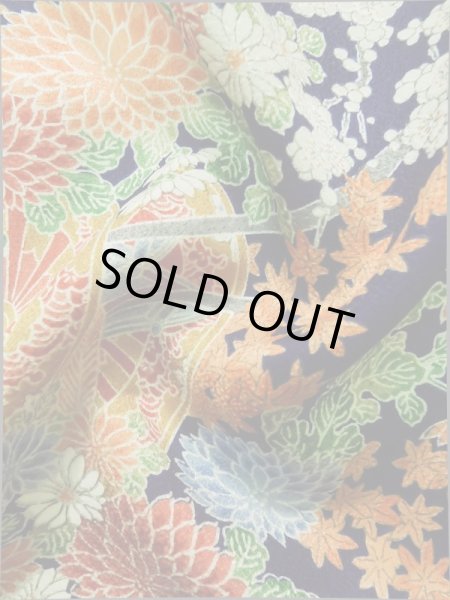 Photo14: K0317R Used Japanese   Indigo Blue KOMON dyed / Silk. Peony, flower cart pattern  (Grade A) (14)