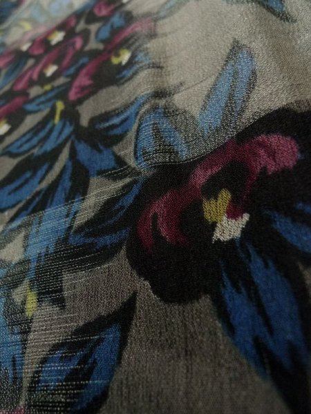 Photo8: K0324D Used Japanese   Gray KOMON dyed / Silk. Flower,   (Grade B) (8)
